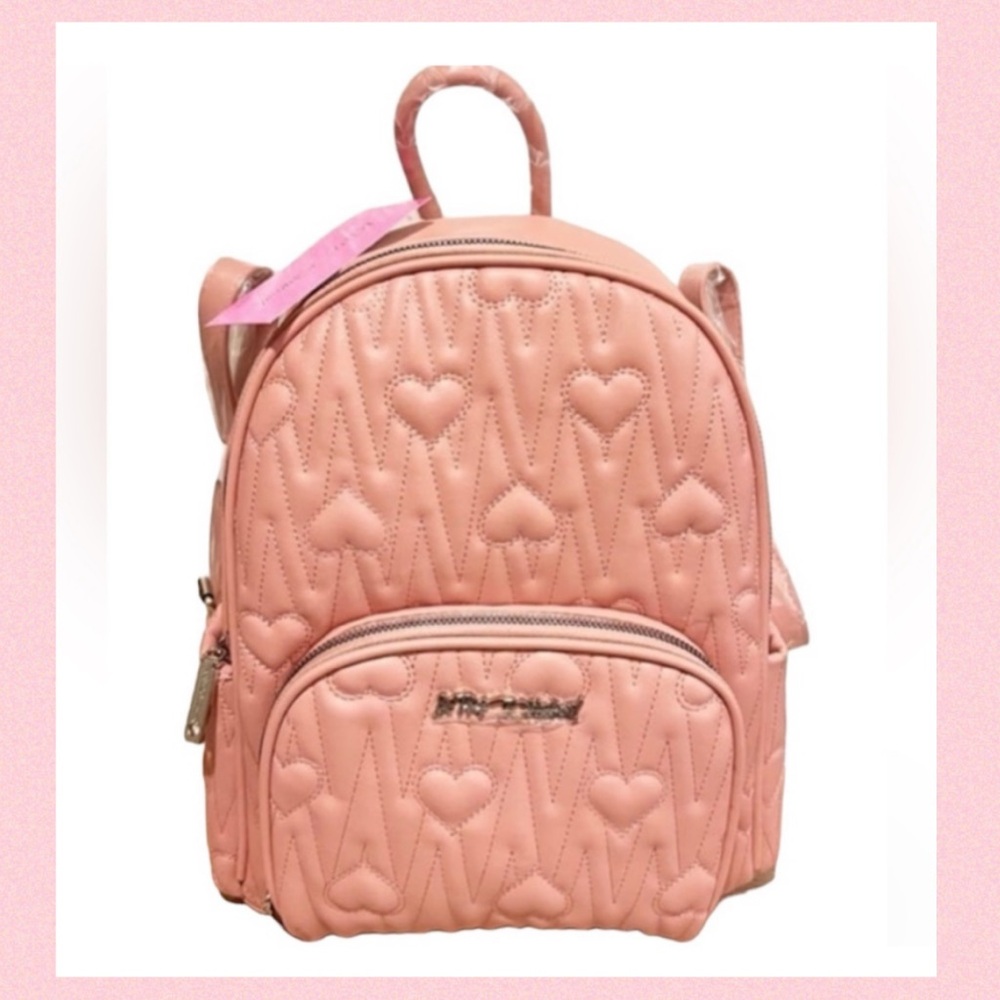 BETSEY JOHNSON Pink Heart Quilted Backpack School Travel Overnight Pink Hearts
